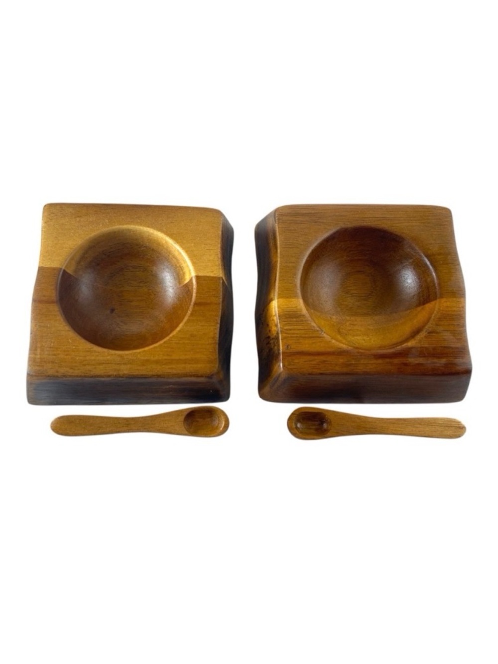 Rachael Ray Square Wooden Condiment Pinch Bowls with Spoons – Set of 2, 3.5”